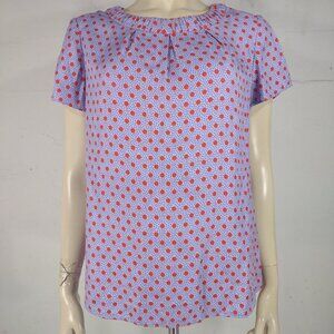 Boden blue red polka dot round neck keyhole back short sleeve blouse ladies 10